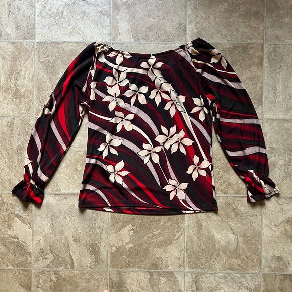 Vtg Y2K Womens Top Black Red Floral Slinky Whimsigoth Artsy Goth Festival Disco - Picture 4 of 7